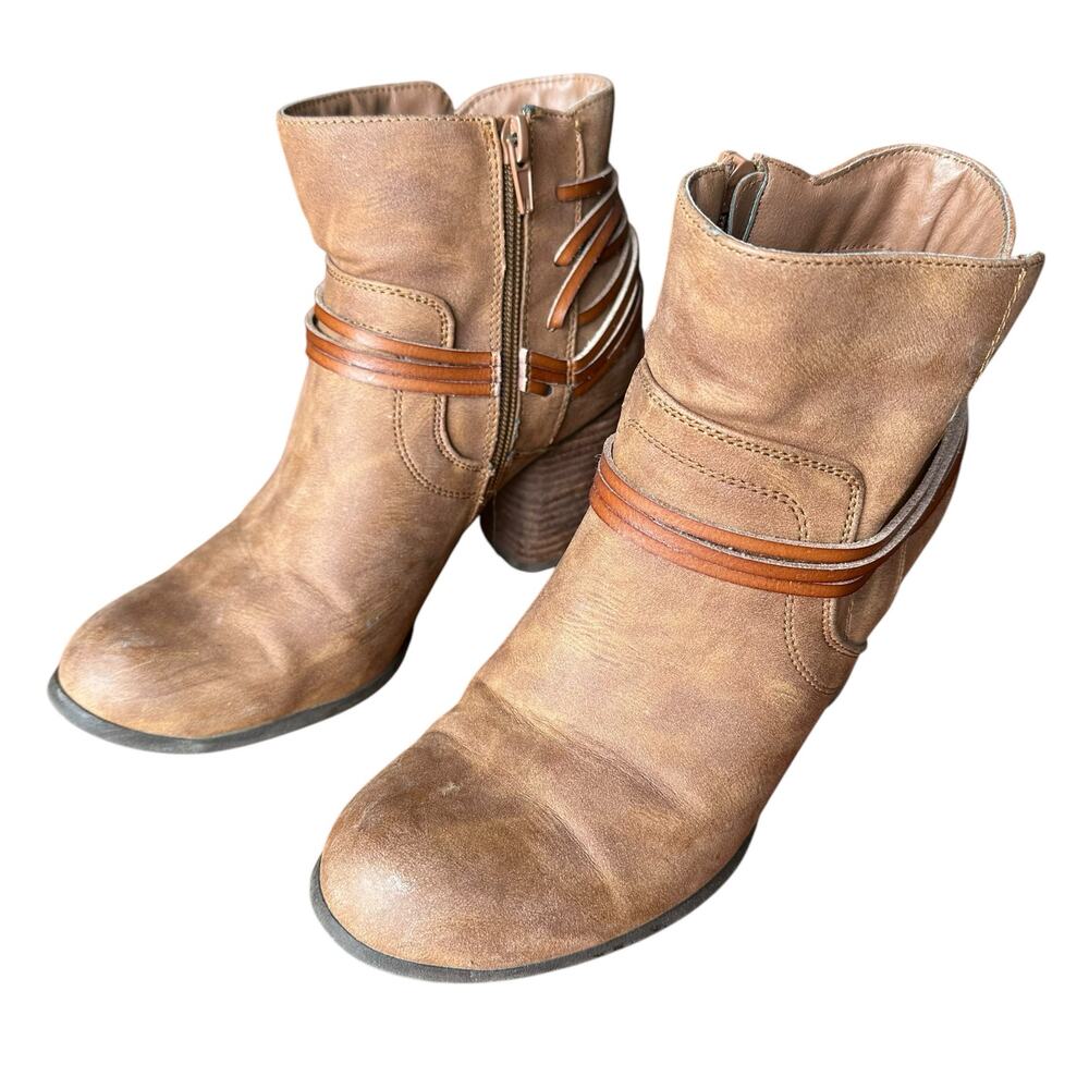 Womens Boots Size 7.5 Brown Heels Ankle Cowgirl Chic Rodeo Gear Western Wear